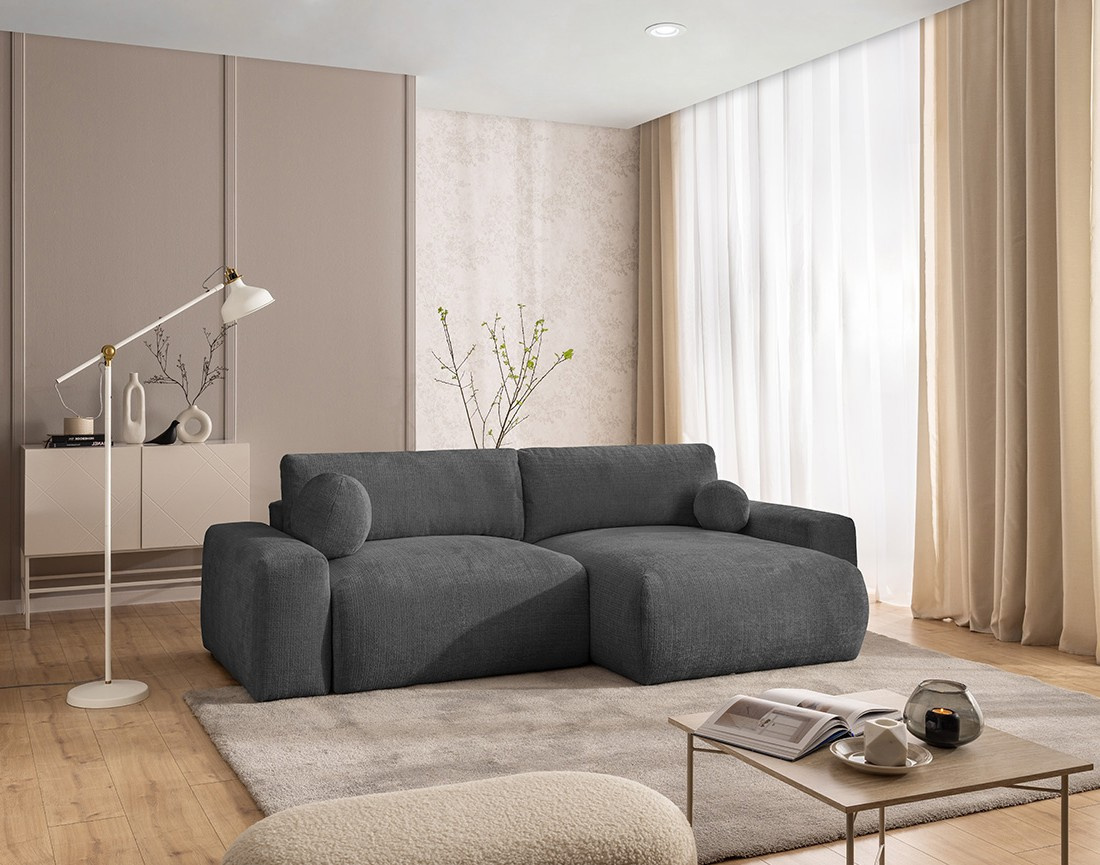 Canapé d'angle réversible 4 places convertible avec coffre en velours texturé Constance