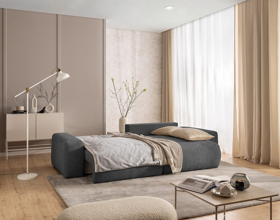 Canapé d'angle réversible 4 places convertible avec coffre en velours texturé Constance