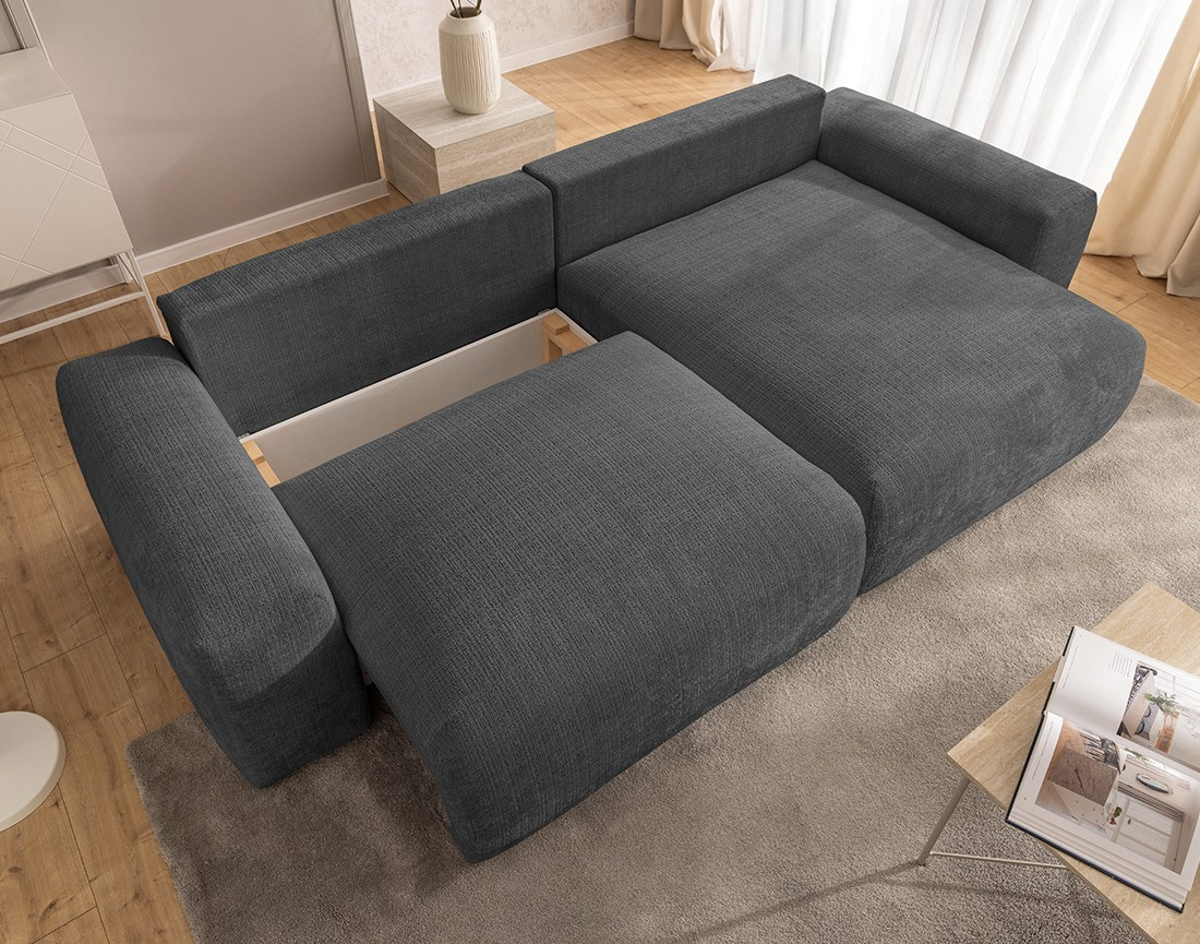 Canapé d'angle réversible 4 places convertible avec coffre en velours texturé Constance