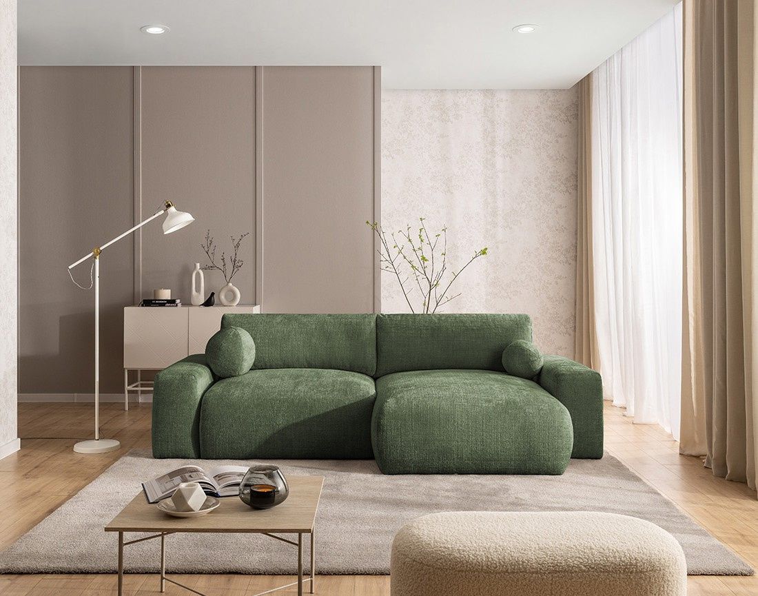 Canapé d'angle réversible 4 places convertible avec coffre en velours texturé Constance