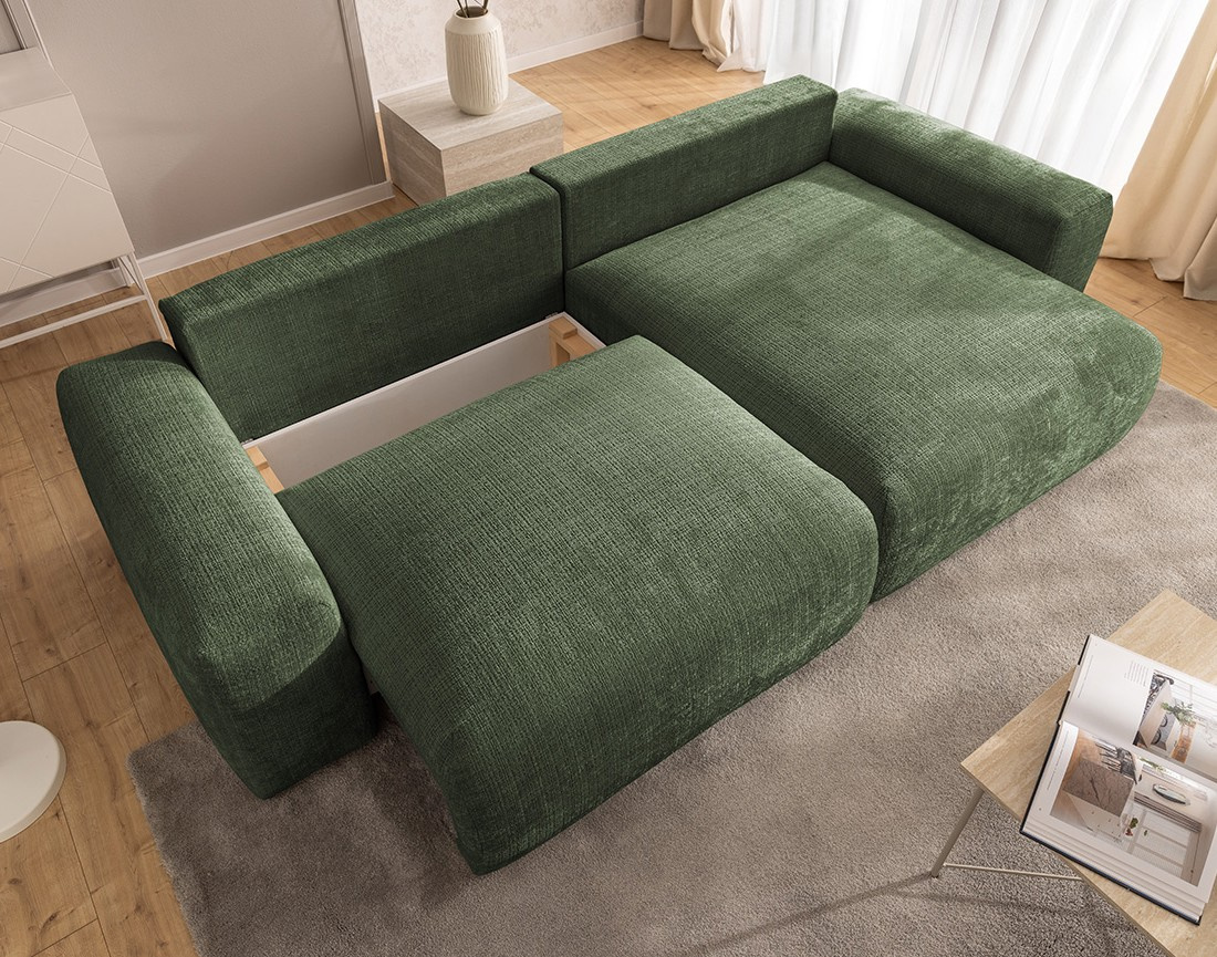 Canapé d'angle réversible 4 places convertible avec coffre en velours texturé Constance