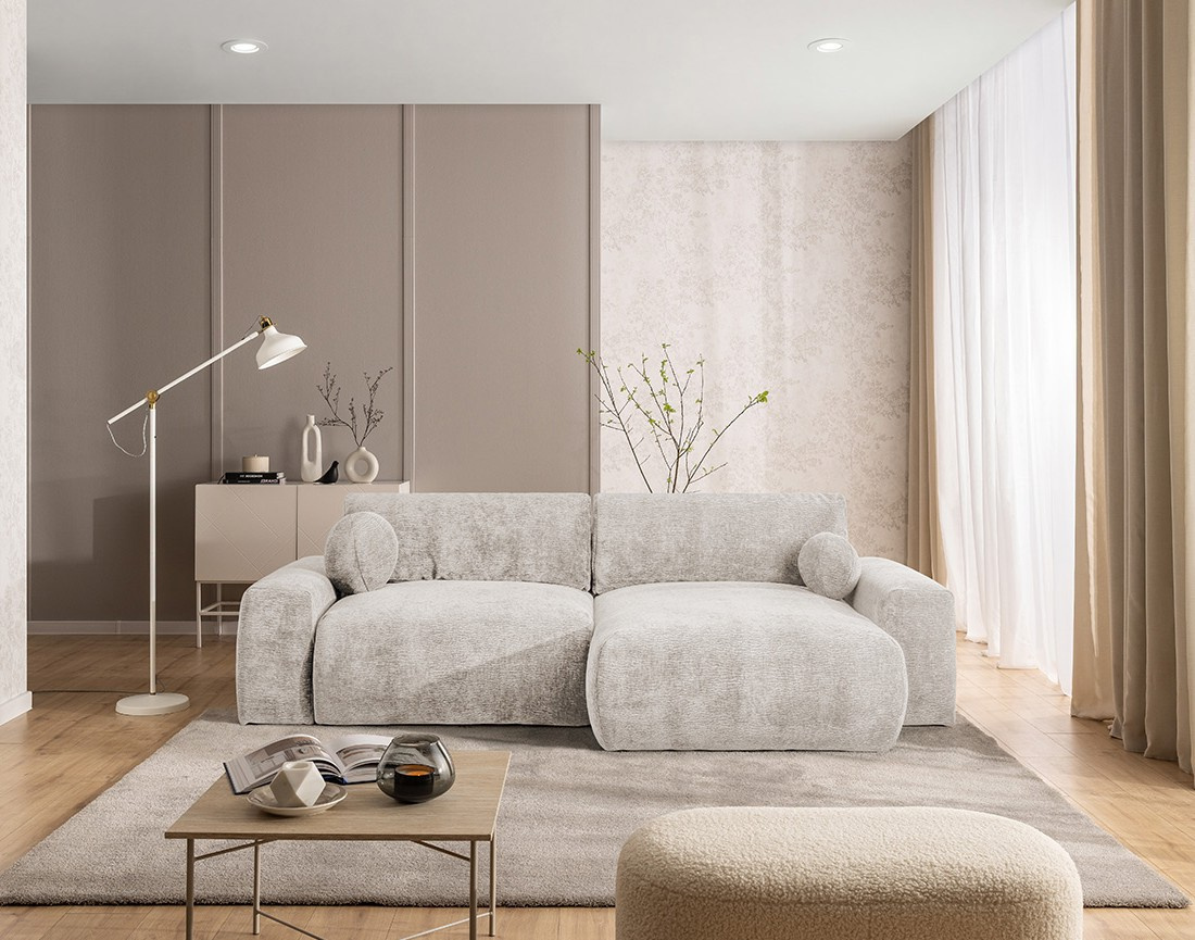 Canapé d'angle réversible 4 places convertible avec coffre en velours relief Constance