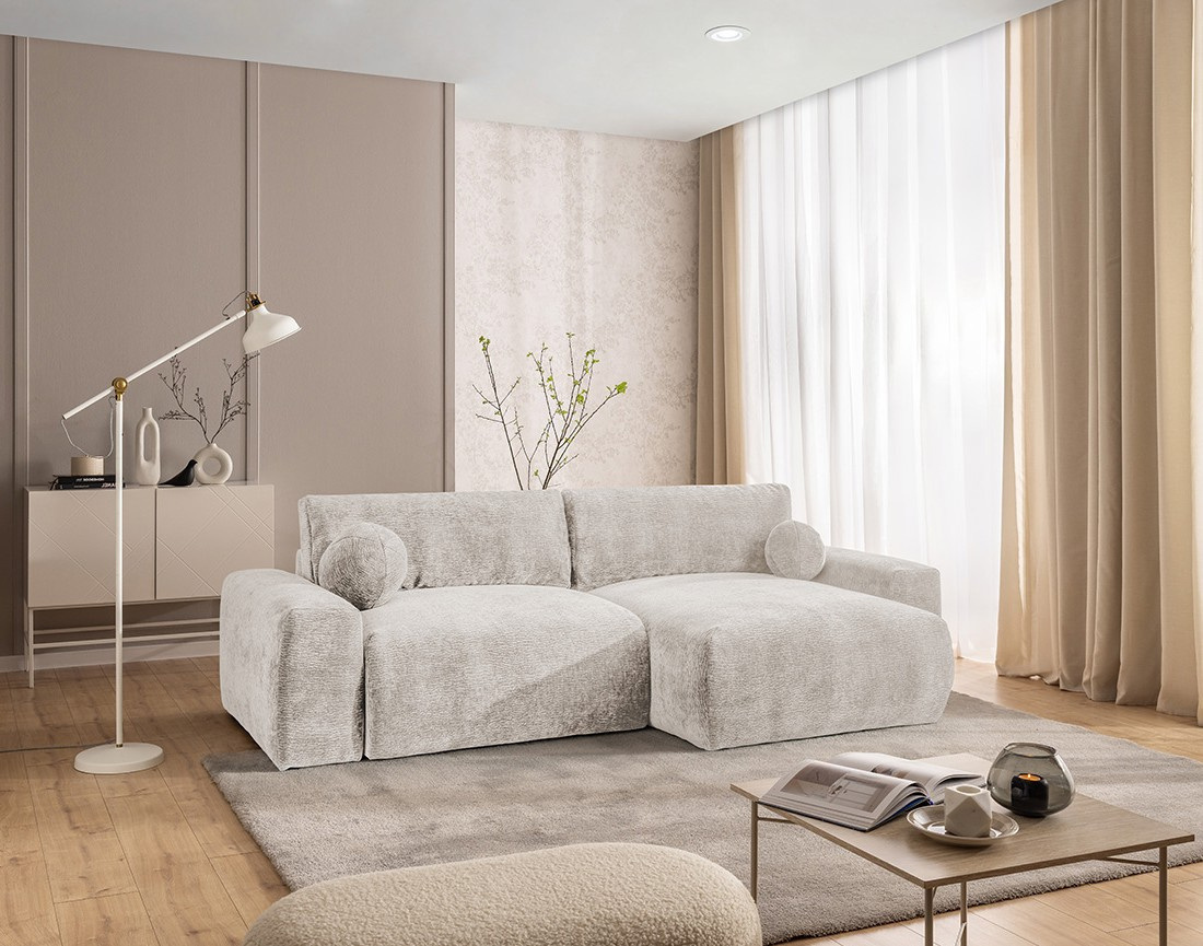 Canapé d'angle réversible 4 places convertible avec coffre en velours relief Constance