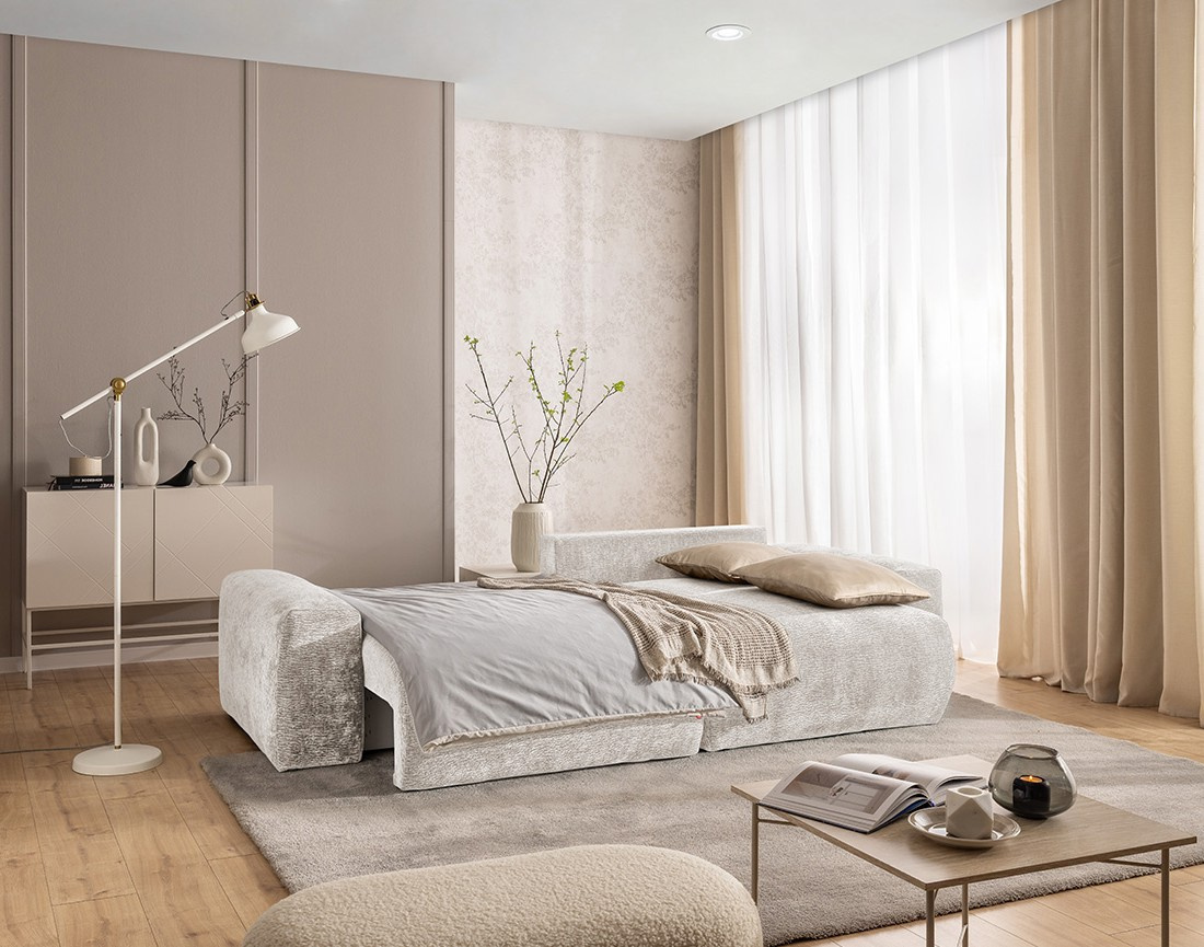 Canapé d'angle réversible 4 places convertible avec coffre en velours relief Constance