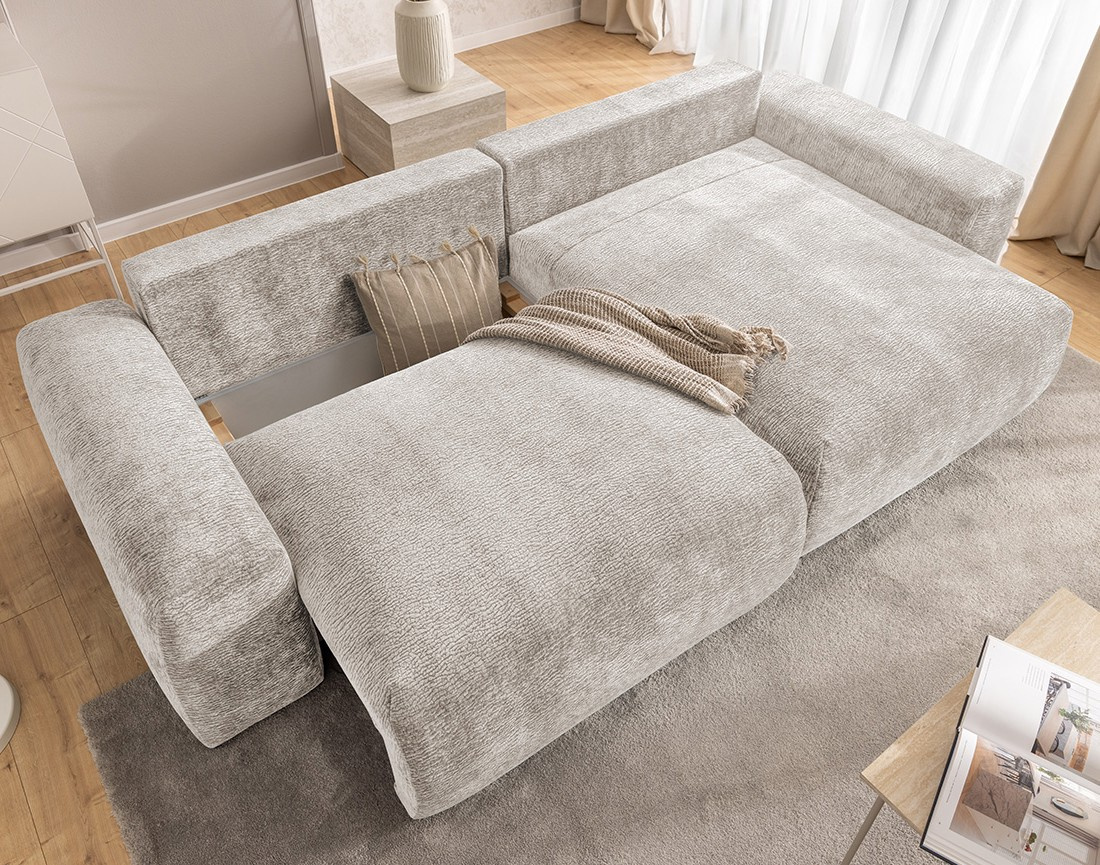 Canapé d'angle réversible 4 places convertible avec coffre en velours relief Constance