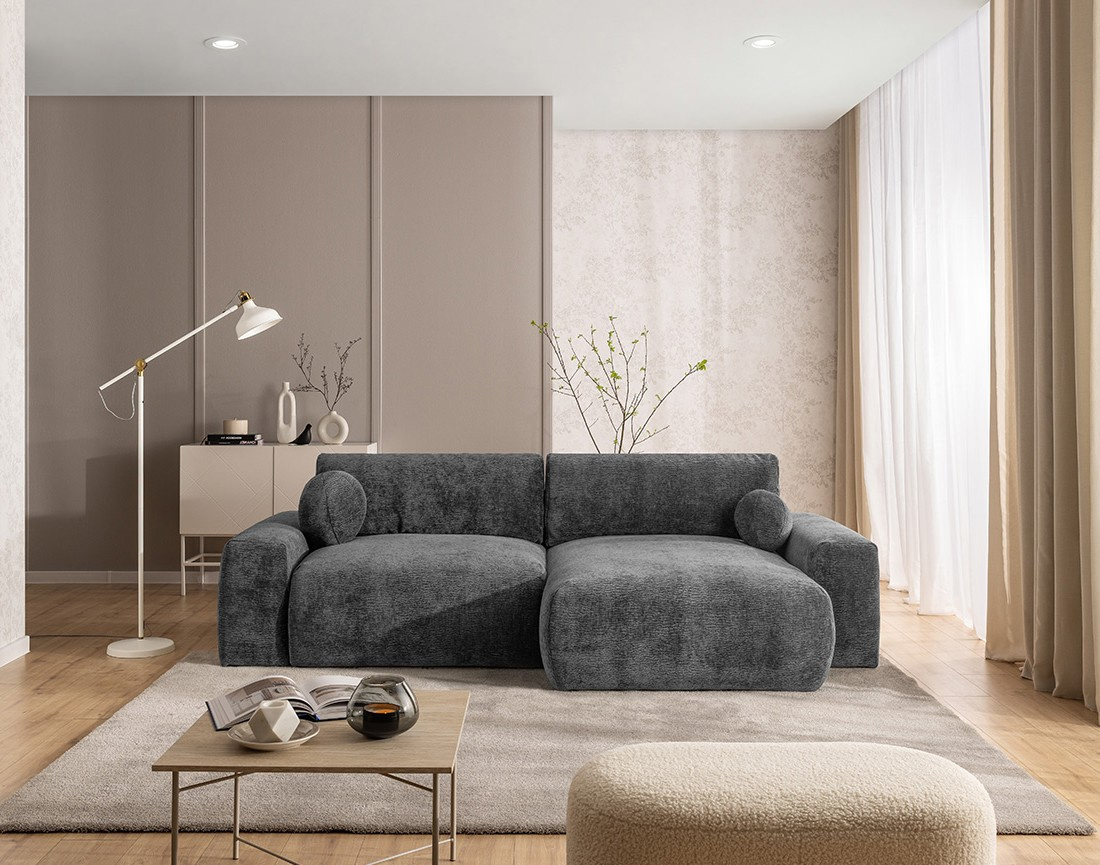 Canapé d'angle réversible 4 places convertible avec coffre en velours relief Constance