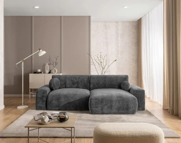 Canapé d'angle réversible 4 places convertible avec coffre en velours relief Constance