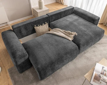Canapé d'angle réversible 4 places convertible avec coffre en velours relief Constance