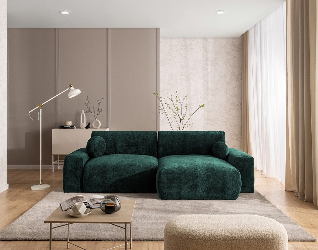 Canapé d'angle réversible 4 places convertible avec coffre en velours relief Constance