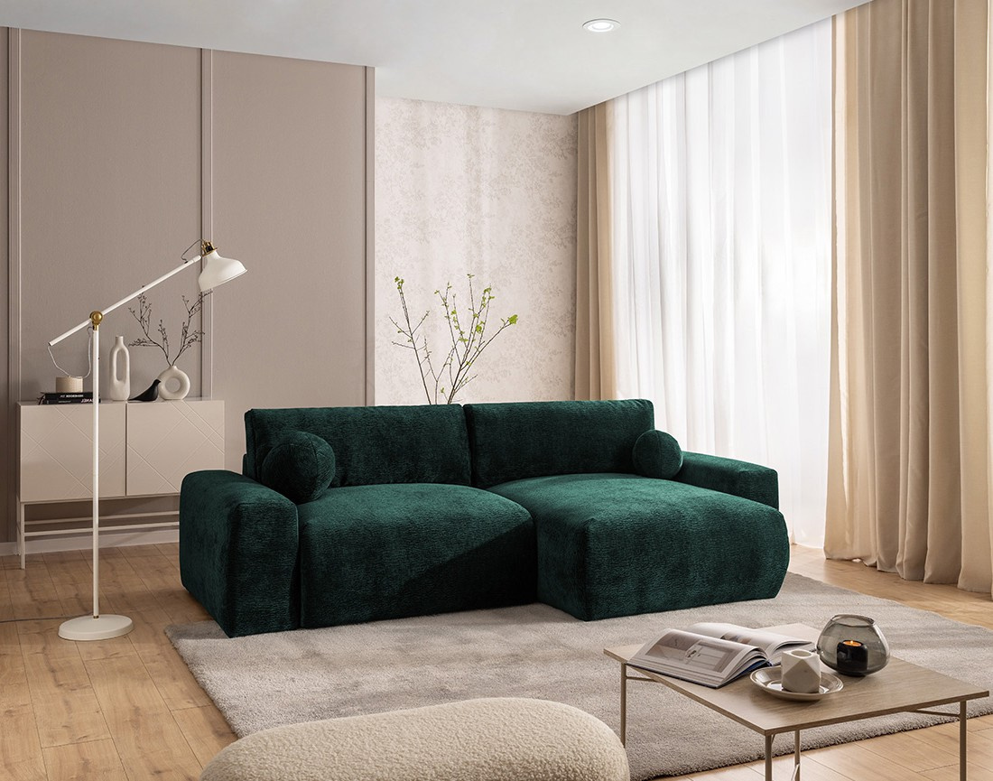 Canapé d'angle réversible 4 places convertible avec coffre en velours relief Constance