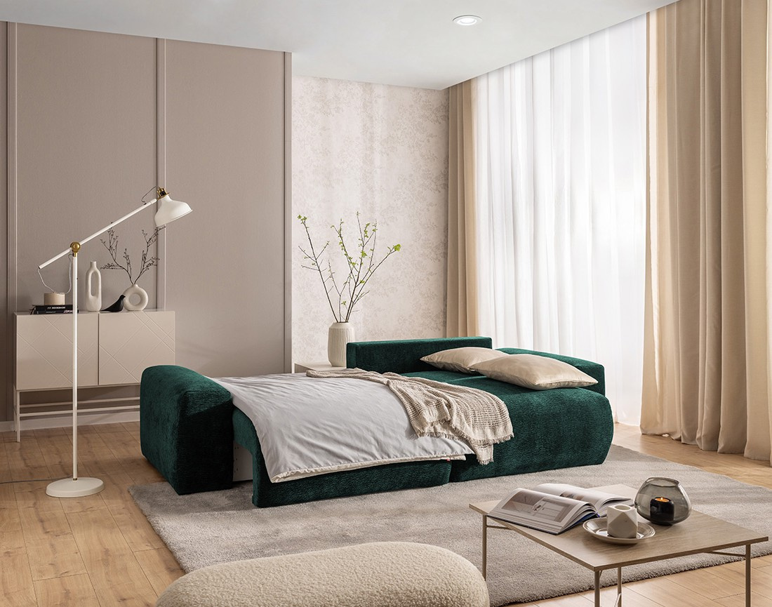 Canapé d'angle réversible 4 places convertible avec coffre en velours relief Constance