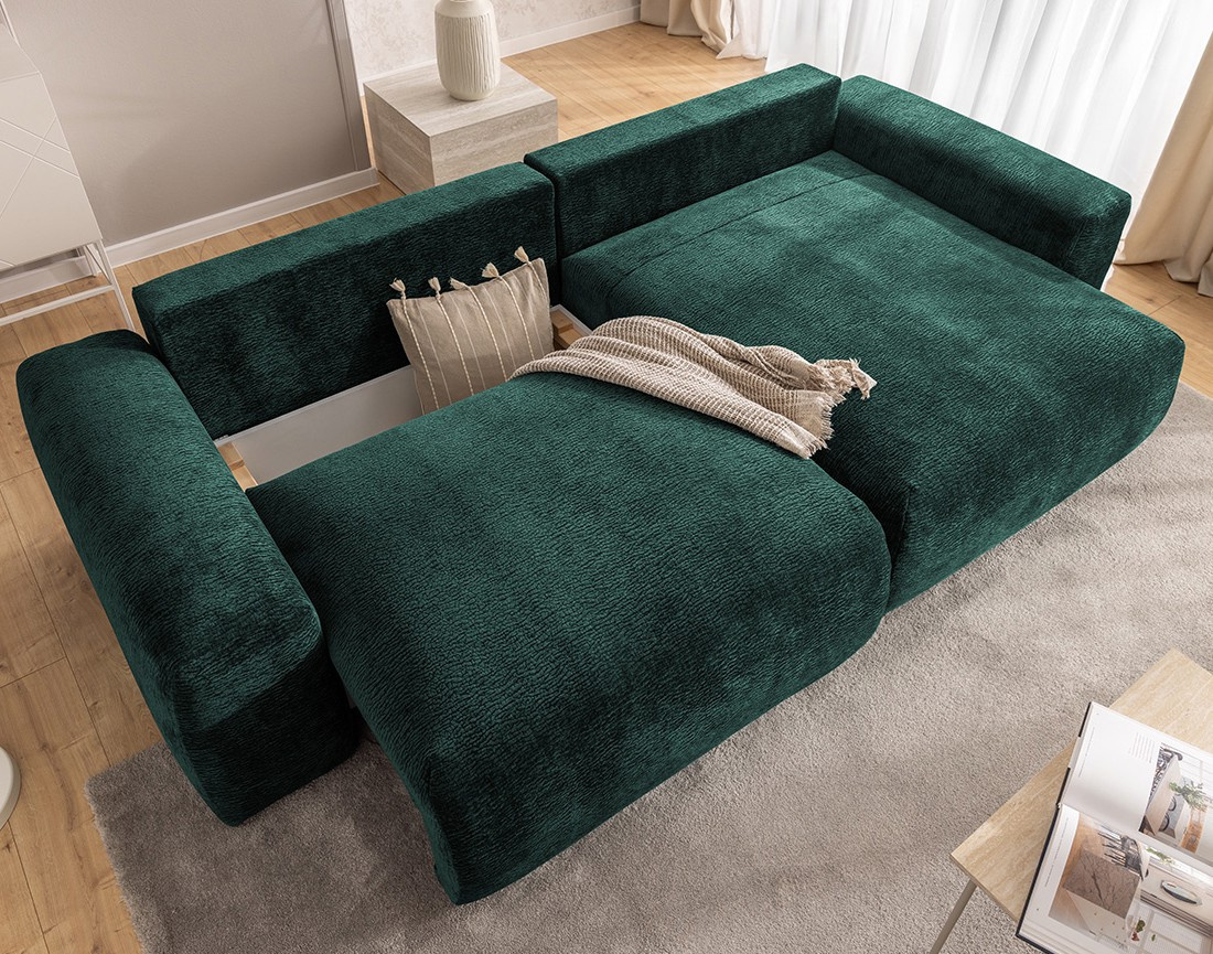 Canapé d'angle réversible 4 places convertible avec coffre en velours relief Constance