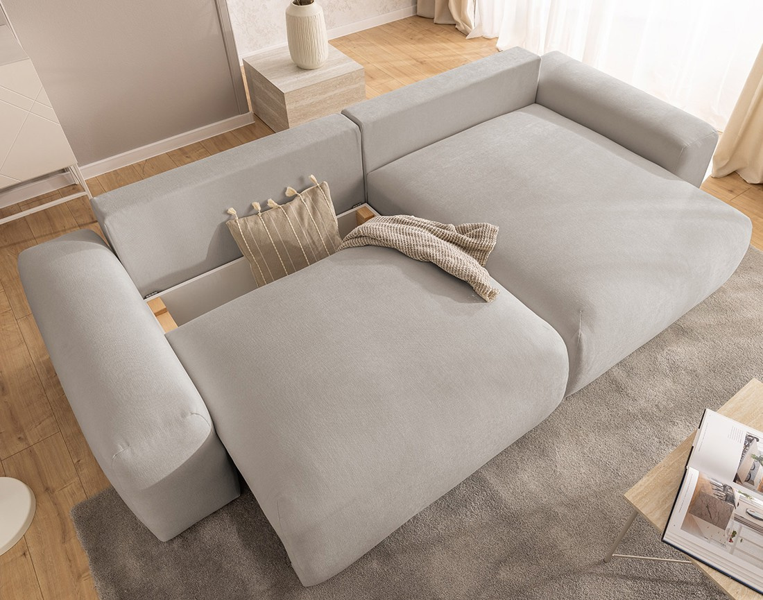 Canapé d'angle réversible 4 places convertible avec coffre en tissu Constance