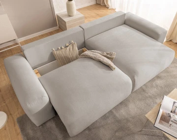 Canapé d'angle réversible 4 places convertible avec coffre en tissu Constance
