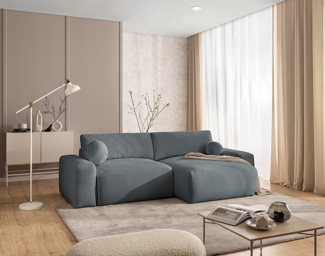 Canapé d'angle réversible 4 places convertible avec coffre en tissu Constance