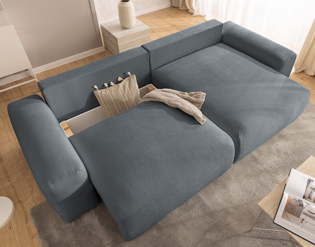 Canapé d'angle réversible 4 places convertible avec coffre en tissu Constance