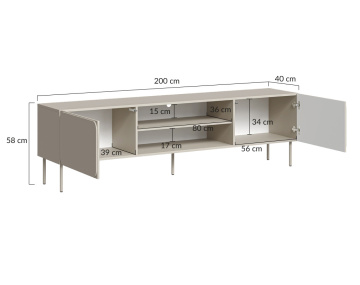 Meuble tv Elvis 200 cm 2 portes et 2 niches