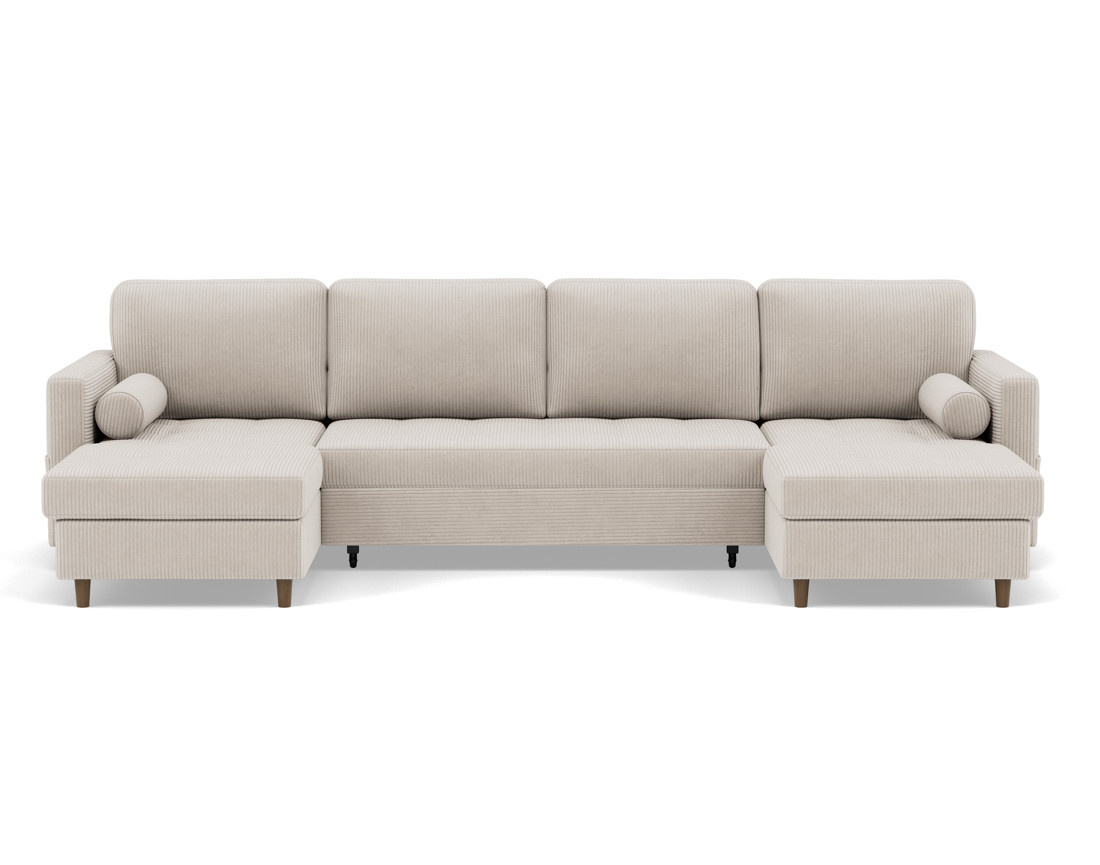 Canapé panoramique en U 7 places convertible avec coffre en velours côtelé Marceau