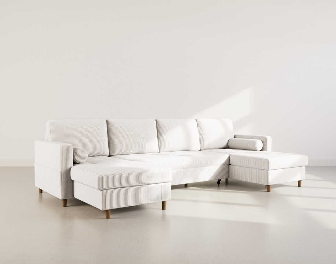 Canapé panoramique en U 7 places convertible avec coffre en velours côtelé Marceau