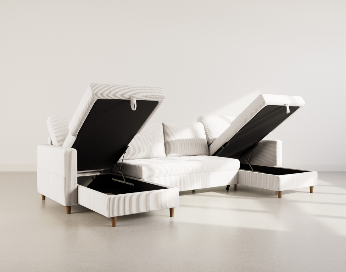 Canapé panoramique en U 7 places convertible avec coffre en velours côtelé Marceau