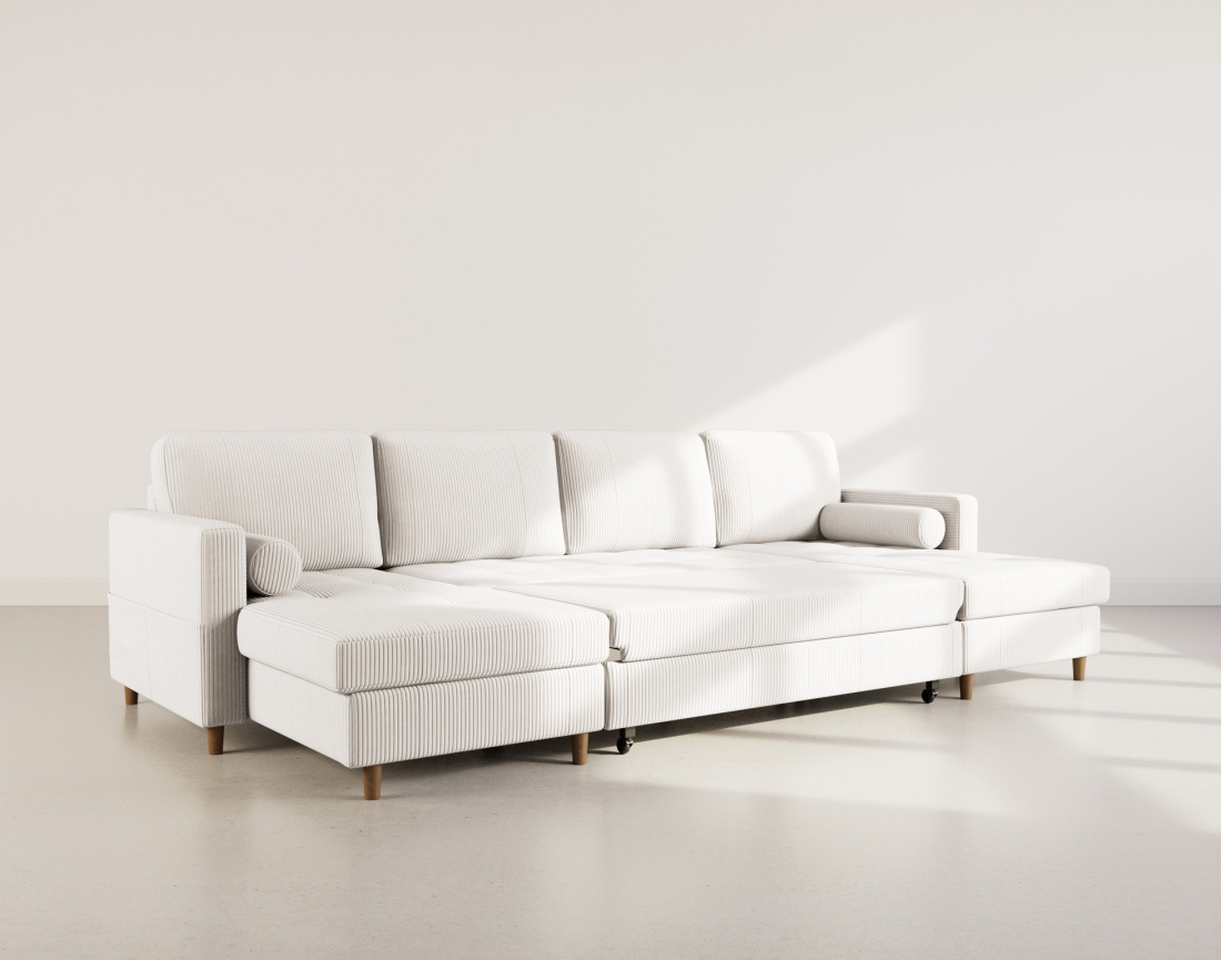 Canapé panoramique en U 7 places convertible avec coffre en velours côtelé Marceau