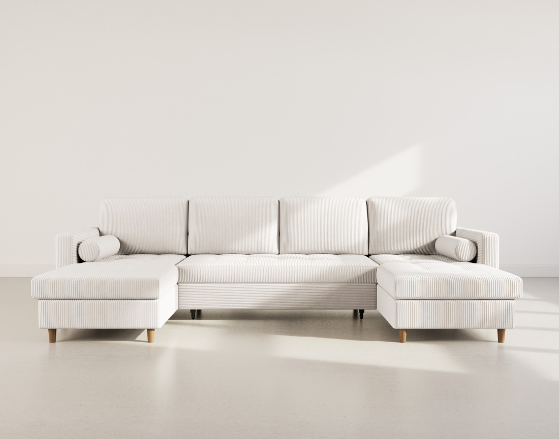 Canapé panoramique en U 7 places convertible avec coffre en velours côtelé Marceau