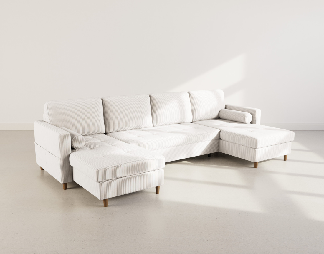 Canapé panoramique en U 7 places convertible avec coffre en velours côtelé Marceau