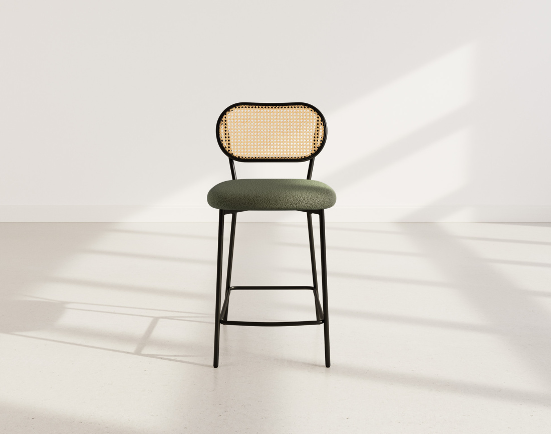 Lot de 2 tabourets cannage dossier arrondi en tissu bouclette Luciano