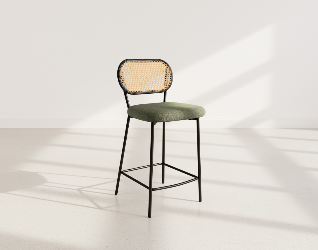 Lot de 2 tabourets cannage dossier arrondi en tissu bouclette Luciano