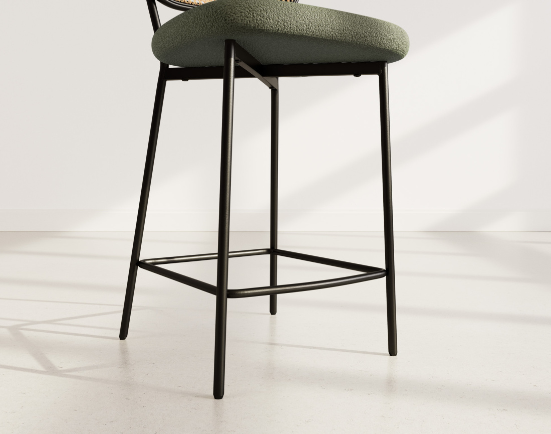 Lot de 2 tabourets cannage dossier arrondi en tissu bouclette Luciano