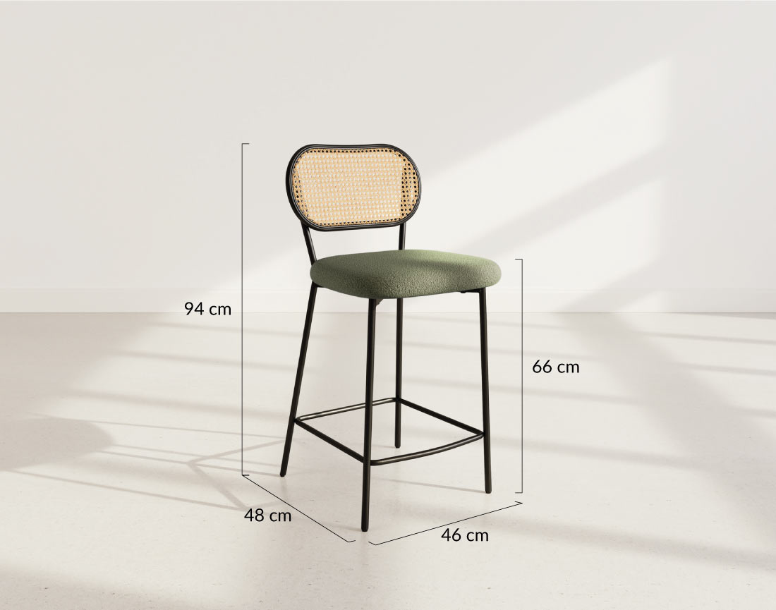 Lot de 2 tabourets cannage dossier arrondi en tissu bouclette Luciano
