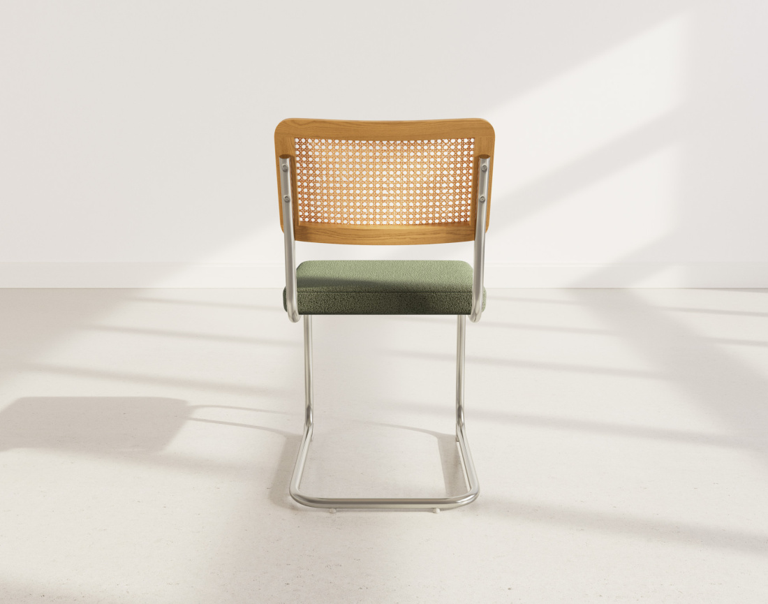 Lot de 2 chaises Damiano - tissu bouclette, dossier cannage et pieds effet chromé