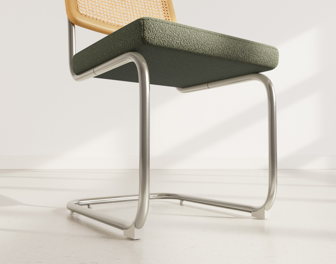 Lot de 2 chaises Damiano - tissu bouclette, dossier cannage et pieds effet chromé