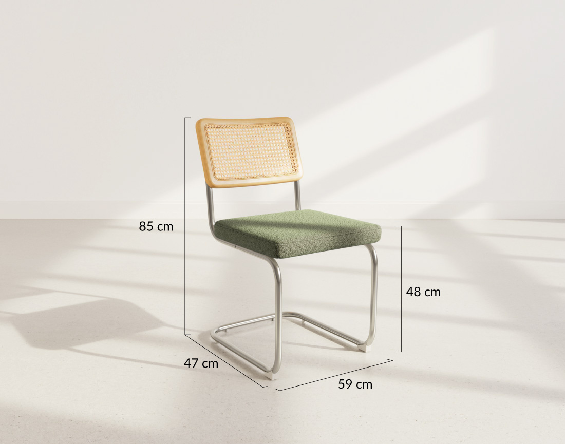 Lot de 2 chaises Damiano - tissu bouclette, dossier cannage et pieds effet chromé