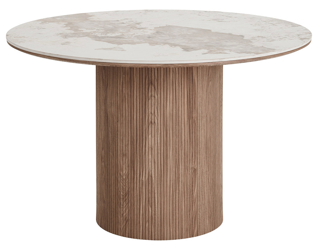 Table à manger plateau effet marbre et pieds effets bois 4 personnes Lysa