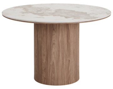 Table à manger plateau effet marbre et pieds effets bois 4 personnes Lysa
