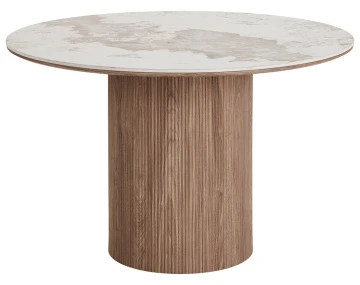 Table à manger plateau effet marbre et pieds effets bois 4 personnes Lysa