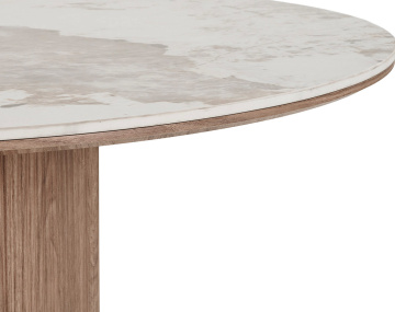 Table à manger plateau effet marbre et pieds effets bois 4 personnes Lysa