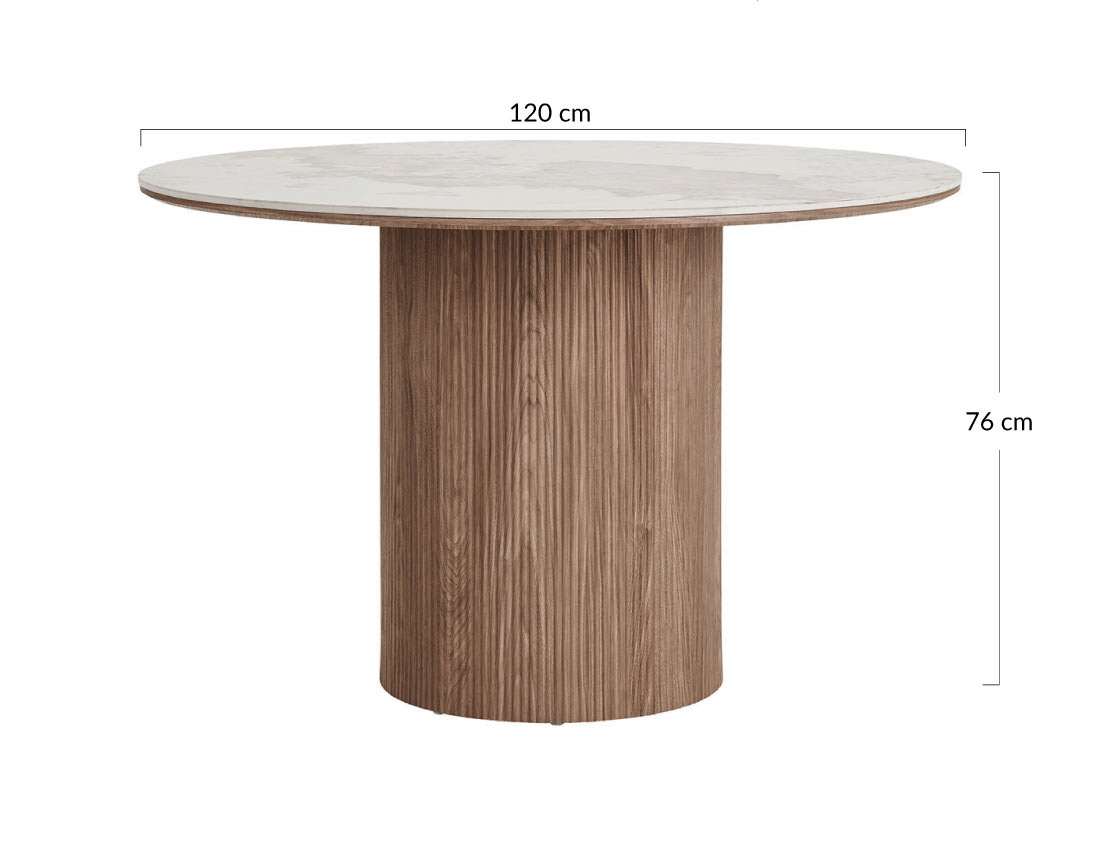 Table à manger plateau effet marbre et pieds effets bois 4 personnes Lysa