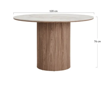 Table à manger plateau effet marbre et pieds effets bois 4 personnes Lysa