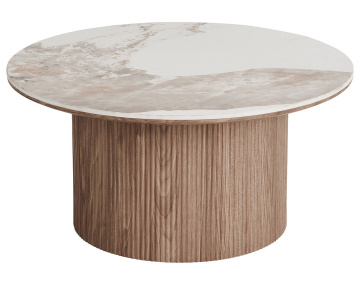 Table basse plateau effet marbre et pieds effets bois 80 cm