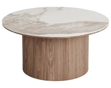 Table basse plateau effet marbre et pieds effets bois 80 cm