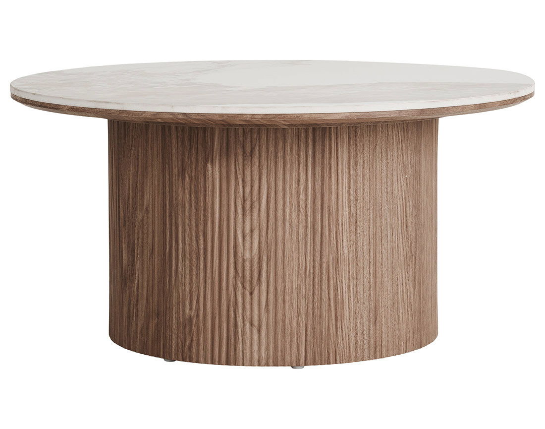 Table basse plateau effet marbre et pieds effets bois 80 cm