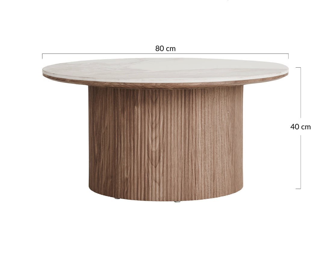 Table basse plateau effet marbre et pieds effets bois 80 cm