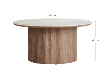 Table basse plateau effet marbre et pieds effets bois 80 cm