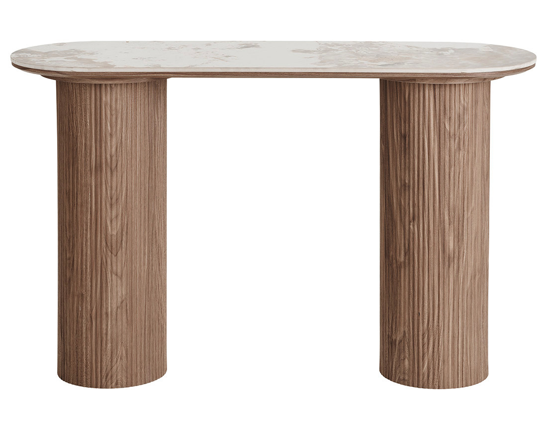 Console plateau effet marbre et pieds effets bois 78 cm Lysa