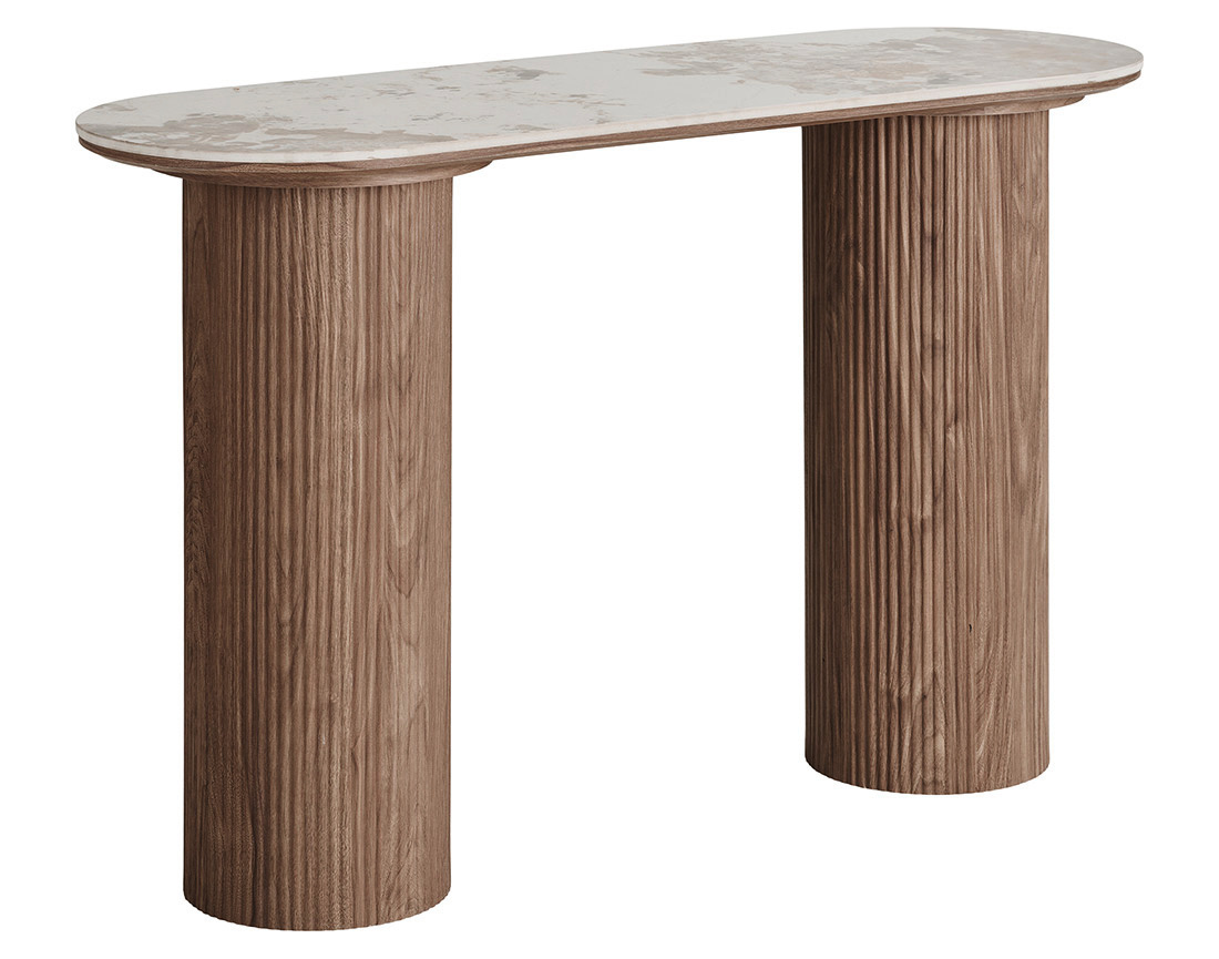 Console plateau effet marbre et pieds effets bois 78 cm Lysa