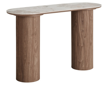 Console plateau effet marbre et pieds effets bois 78 cm Lysa