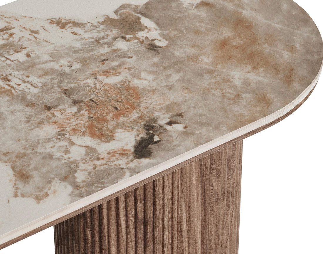 Console plateau effet marbre et pieds effets bois 78 cm Lysa
