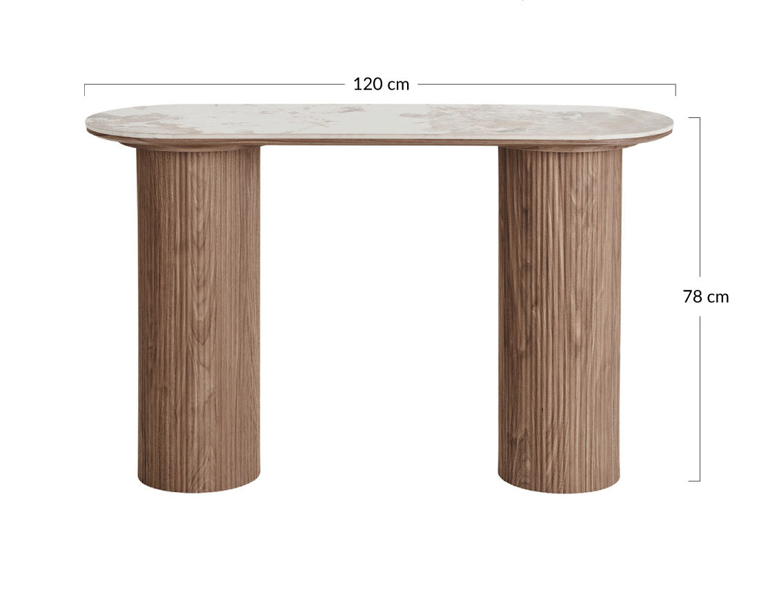 Console plateau effet marbre et pieds effets bois 78 cm Lysa